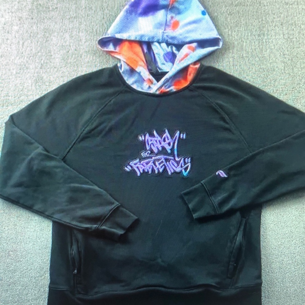 Black Hoodie with Multicolor Hood